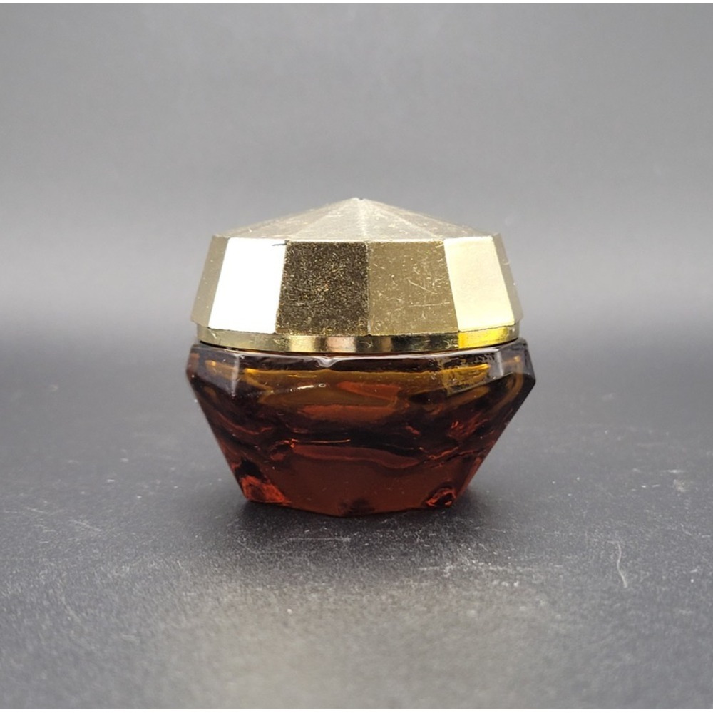 Vintage Avon Timeless Ultra Creme Perfume Jar Faceted Amber Glass Empty 2 Inch